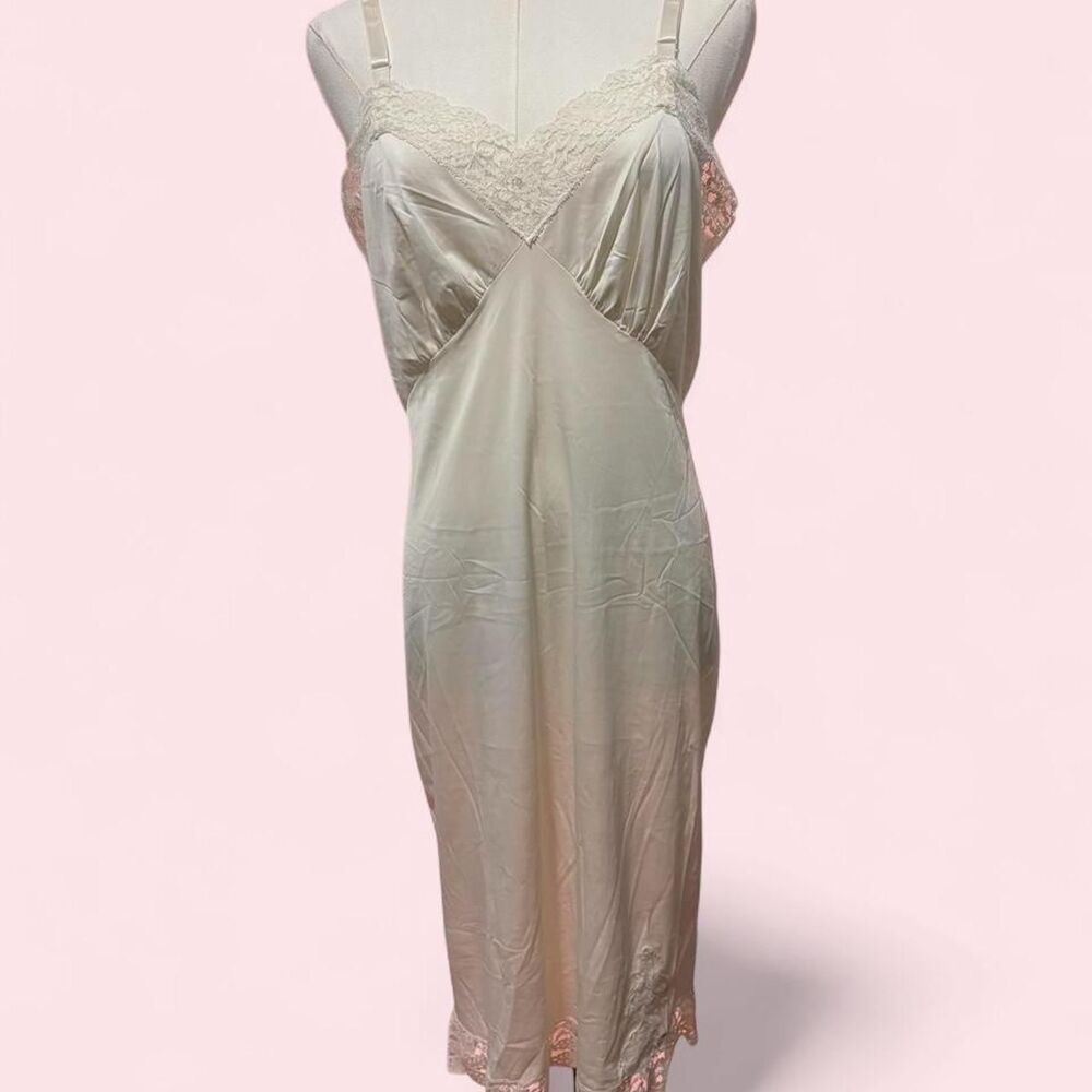 Vintage Ivory Satin Lace Full Slip